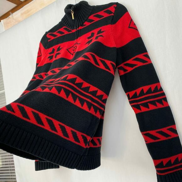 Chaps Sweater Womens Medium Fair Isle Snowflake Red Black Southwestern 90s Vtg - Picture 6 of 10